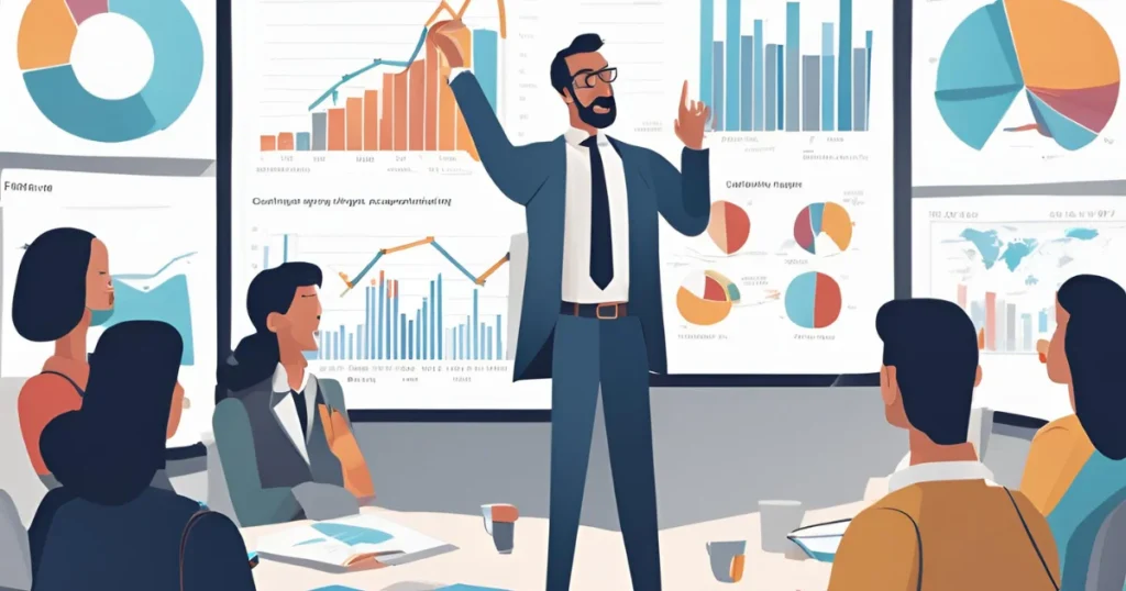 Confident SEO Professional Presenting Client Analytics in a Meeting Room