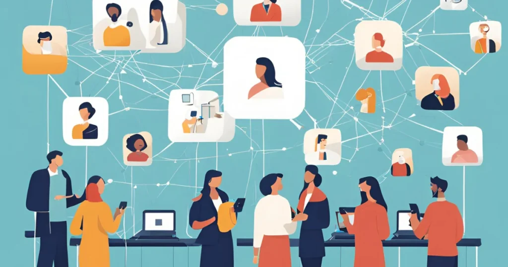 Connecting Professionals in a Virtual Networking Event Illustration